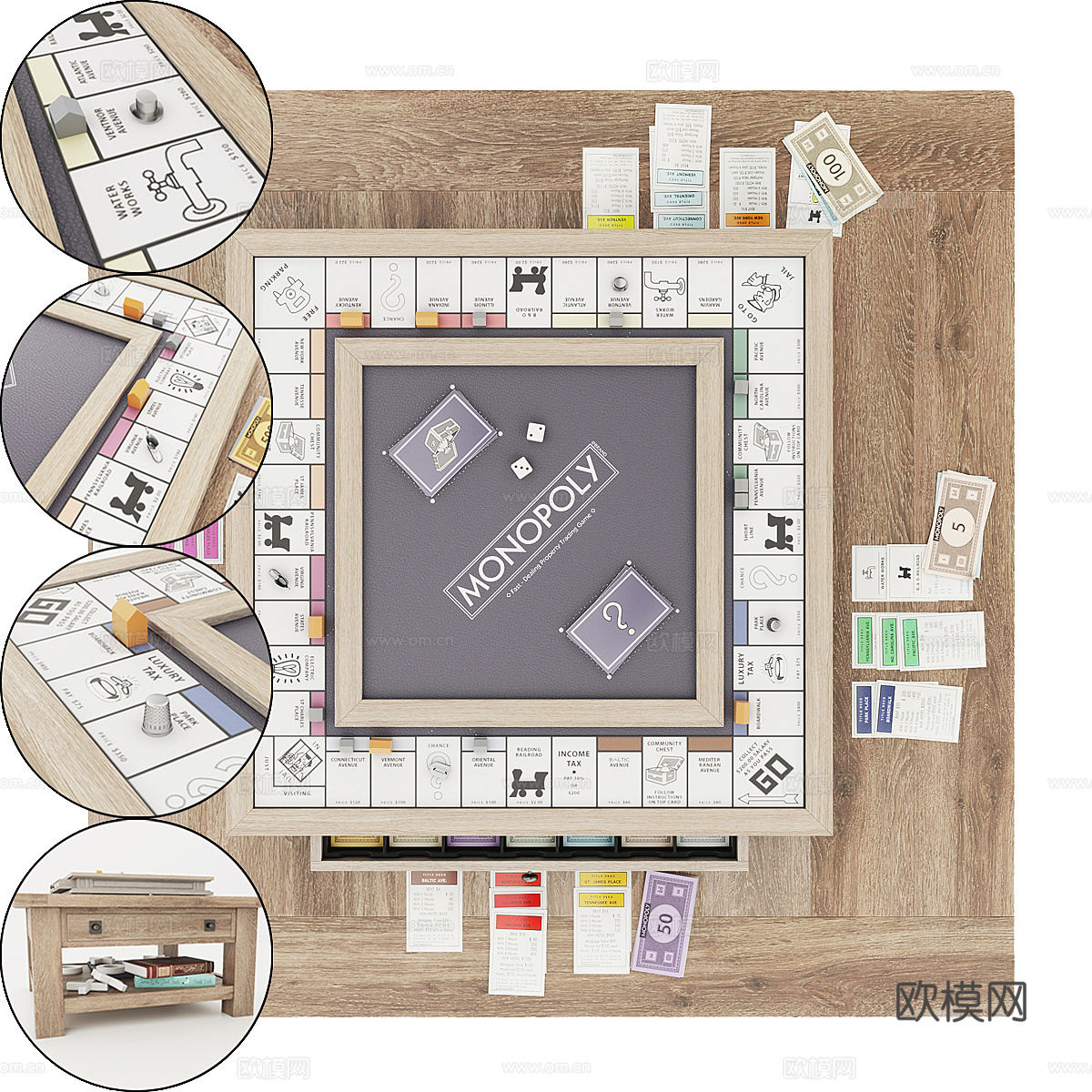 现代北欧原木风棋牌桌 游戏桌3d模型