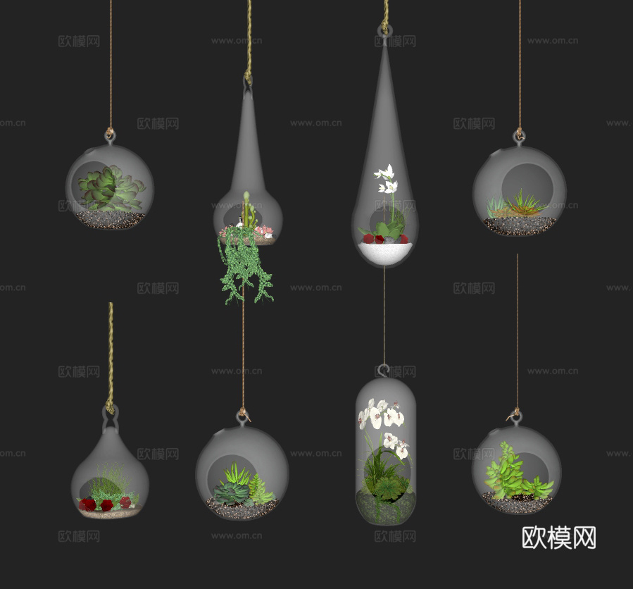 现代悬挂多肉植物盆栽su模型下载