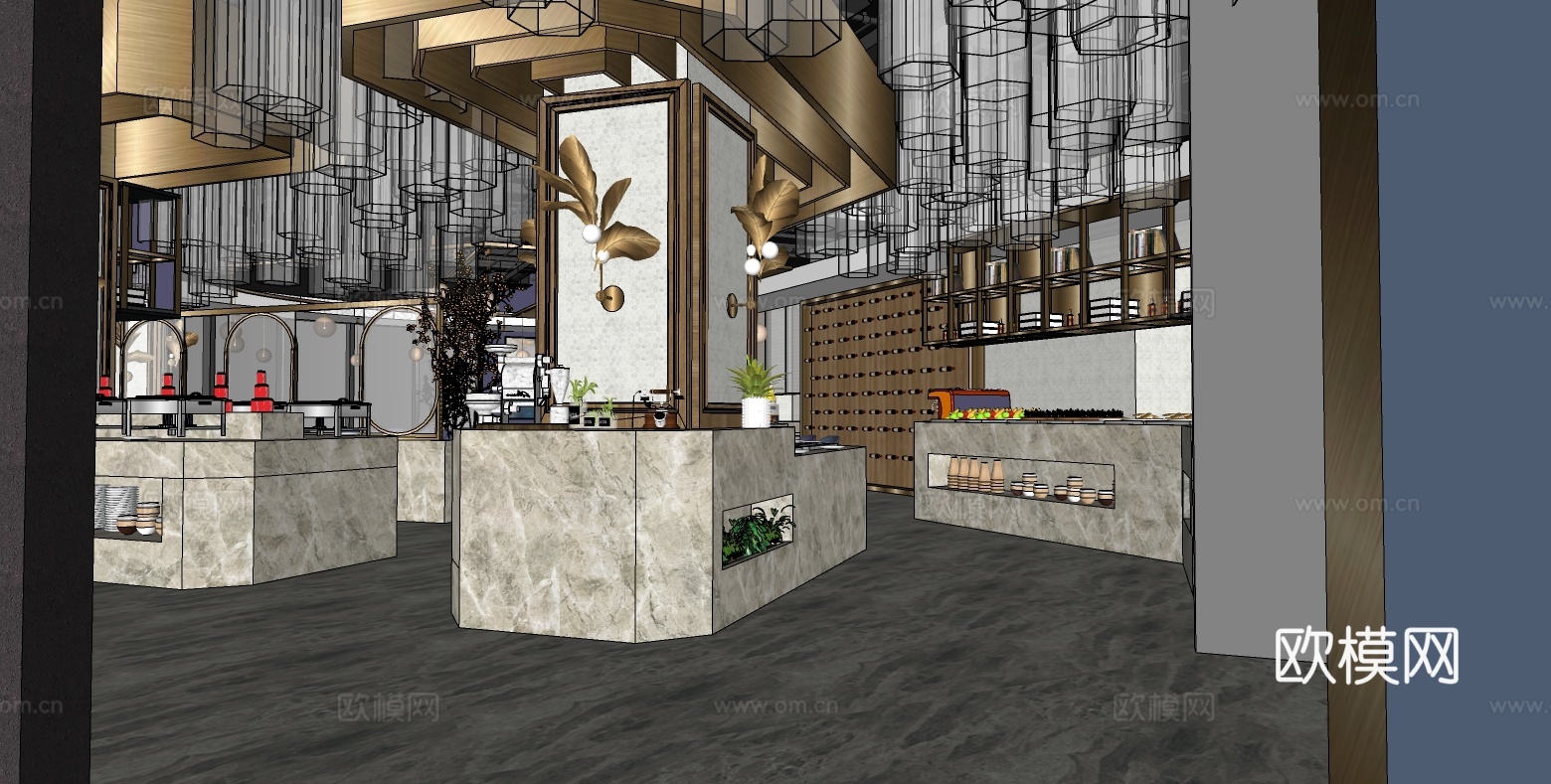 现代酒店自助餐厅su模型下载