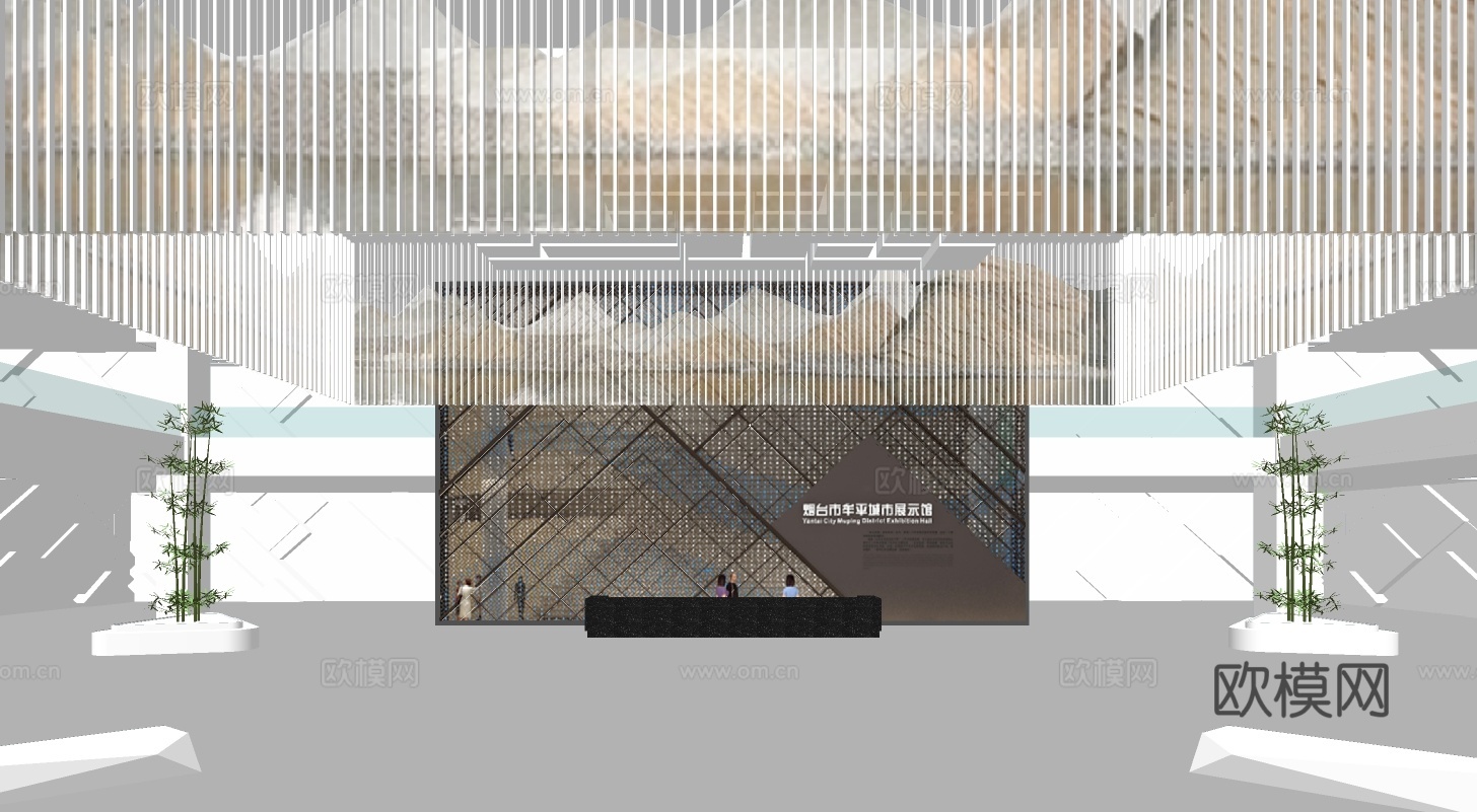 现代展览馆前台接待区su模型下载