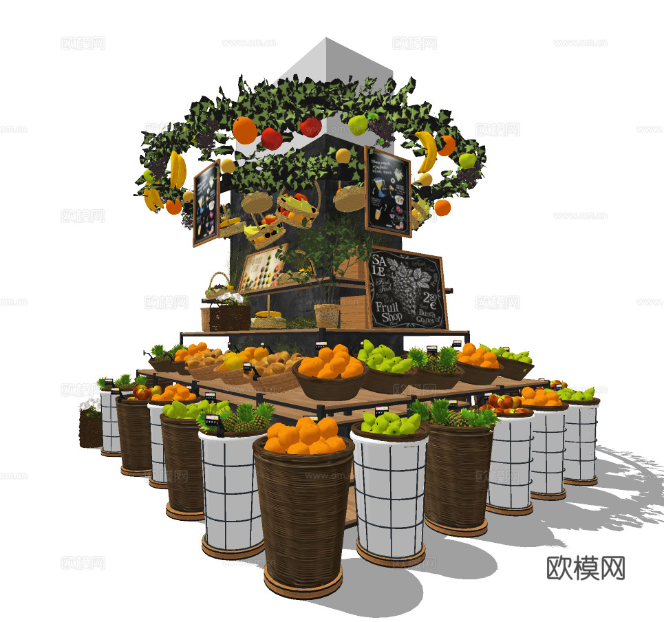 北欧水果生鲜展架货架su模型下载