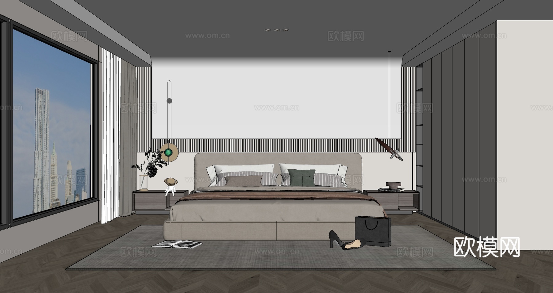 现代卧室su模型下载