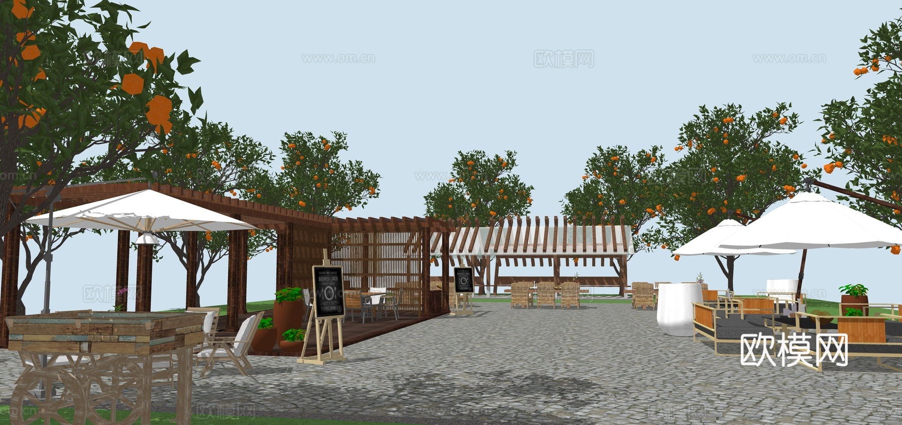 新中式果园餐饮休闲区su模型下载