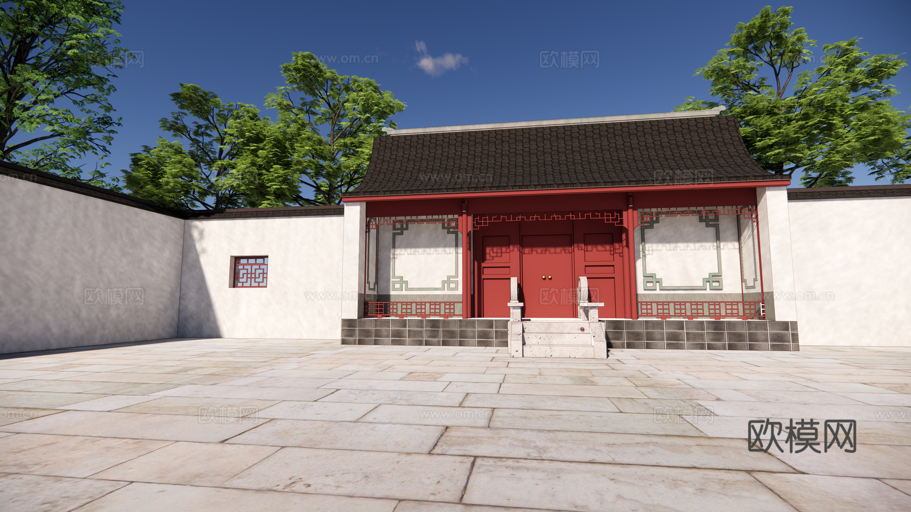 中式古建大门门头su模型下载