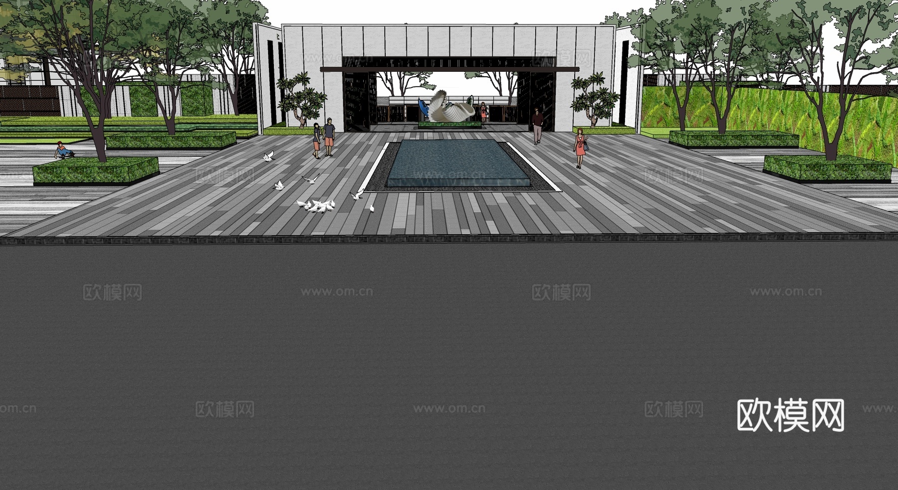 现代商业广场su模型下载