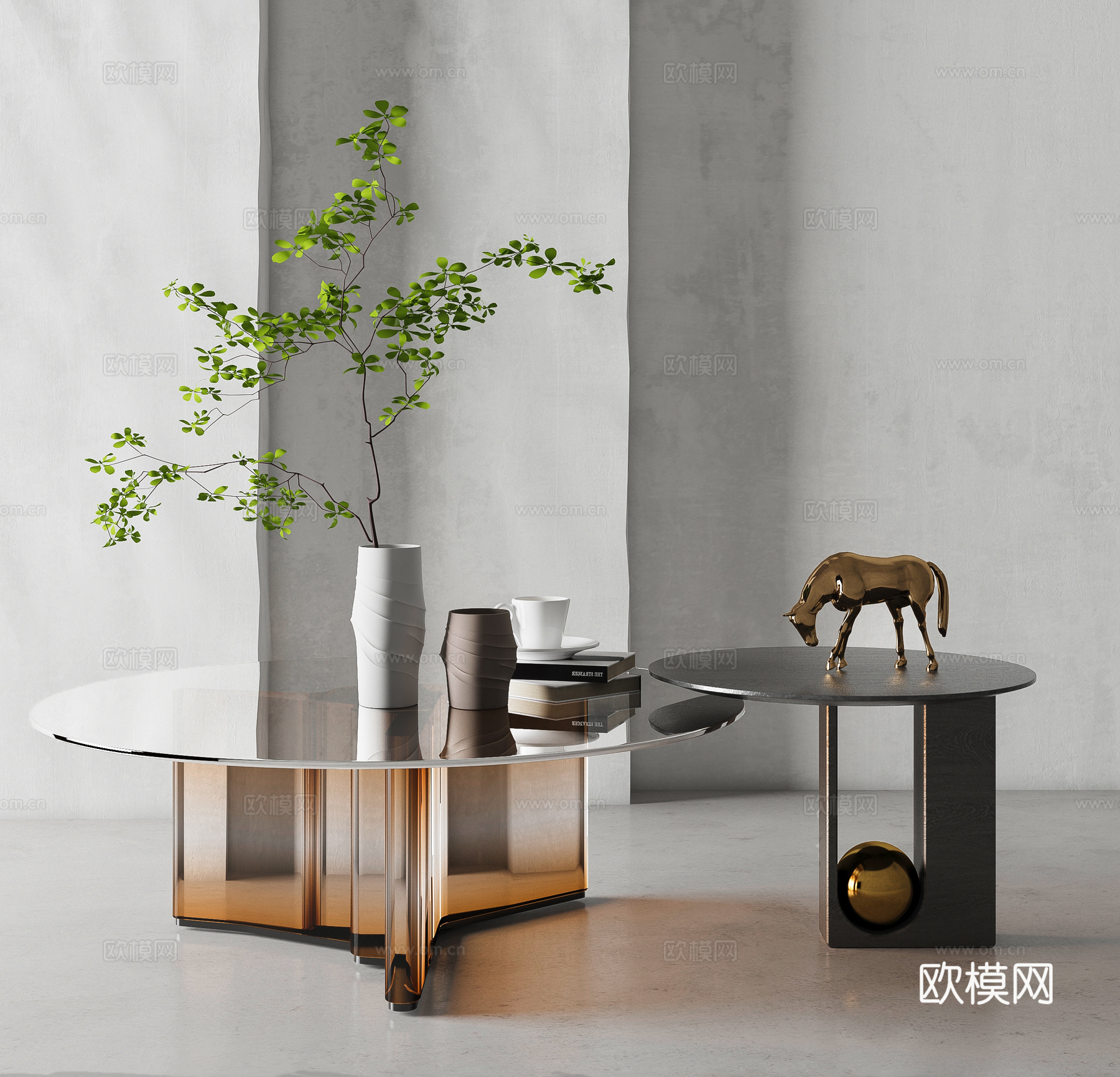 现代圆几茶几su模型下载