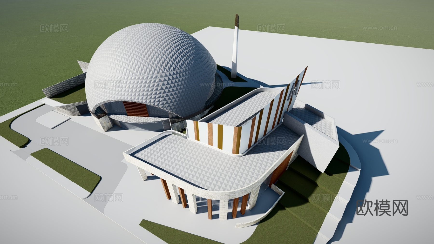 现代展馆建筑外观su模型下载