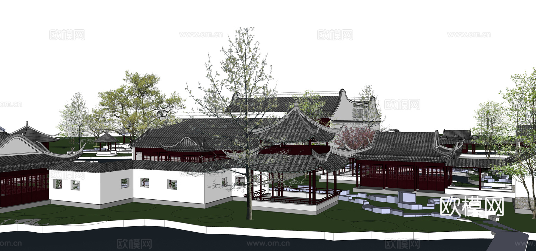 中式古建外观su模型下载