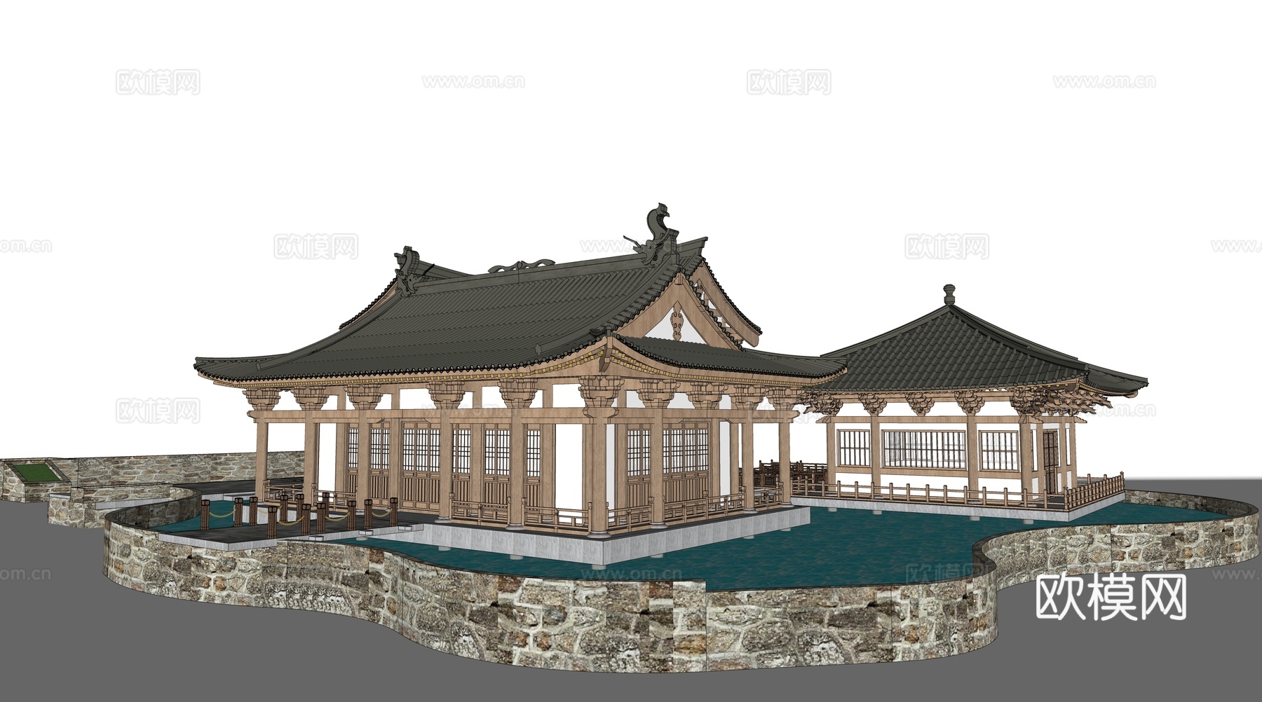 中式古建民宿民房建筑外观su模型下载