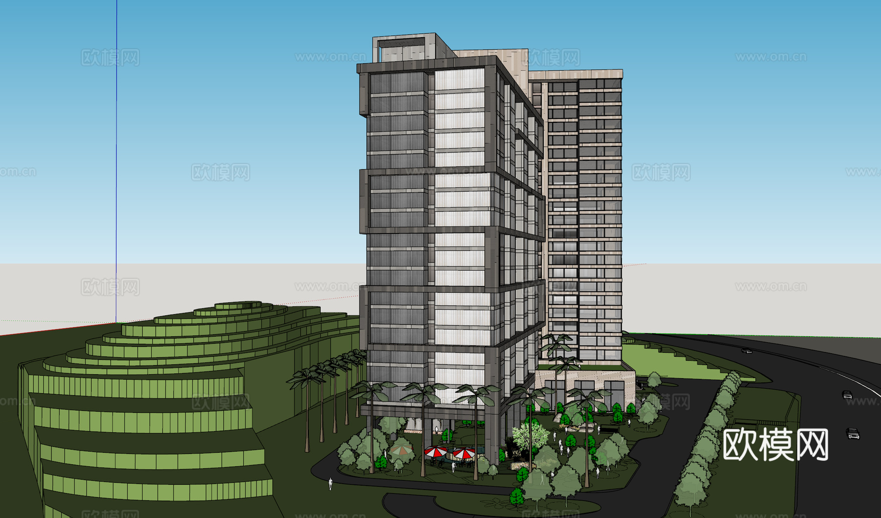现代住宅楼建筑外观su模型下载