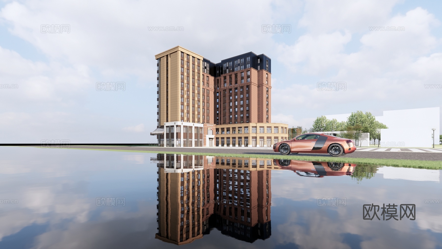 现代办公楼建筑外观su模型下载