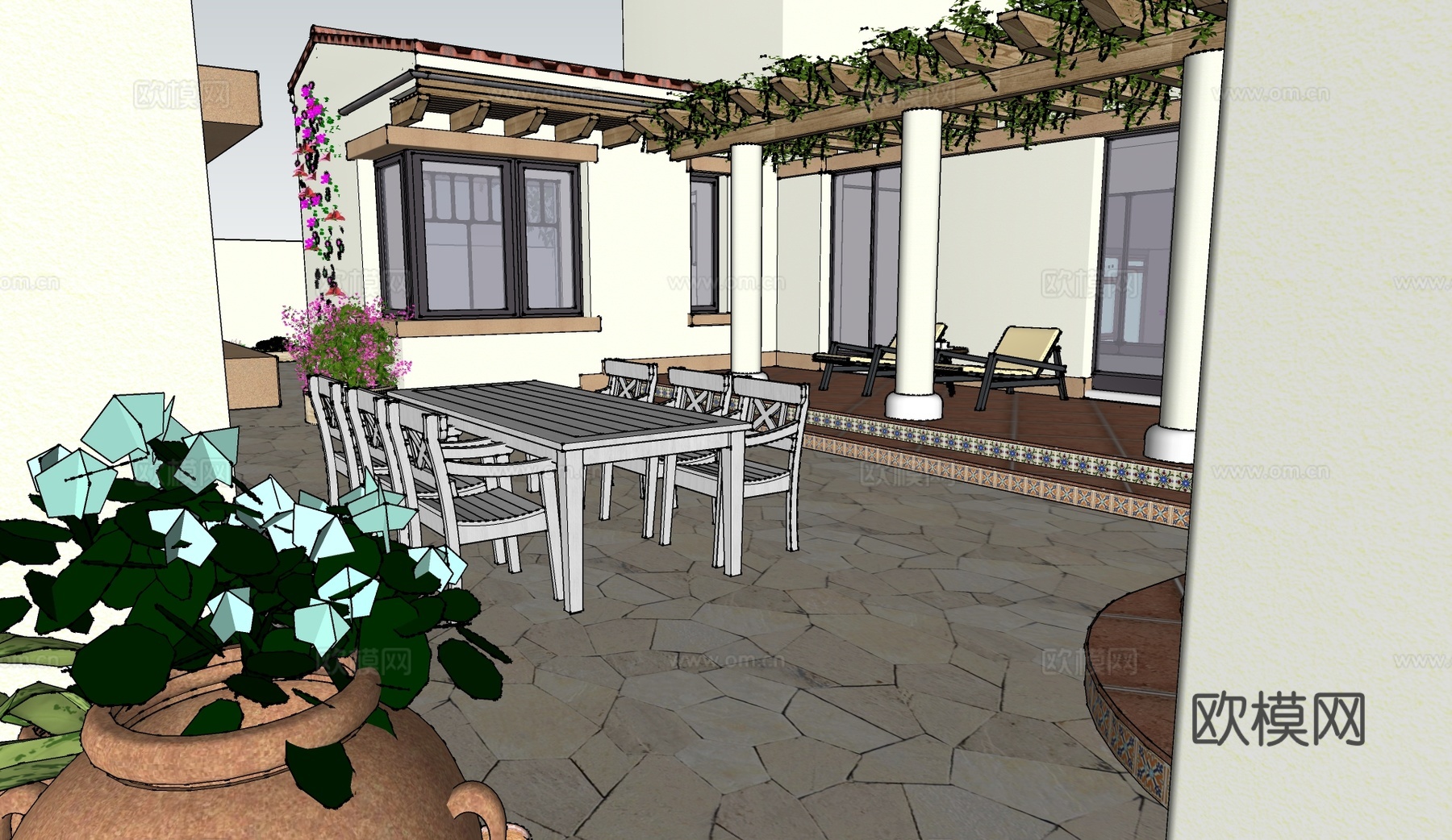 地中海庭院花园su模型下载