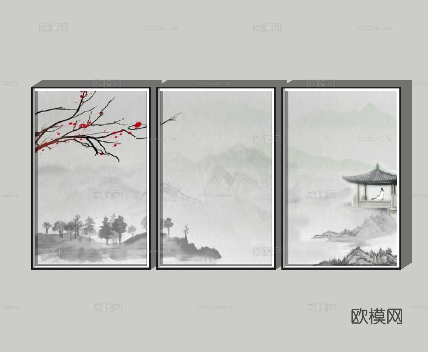 新中式水墨装饰画su模型下载