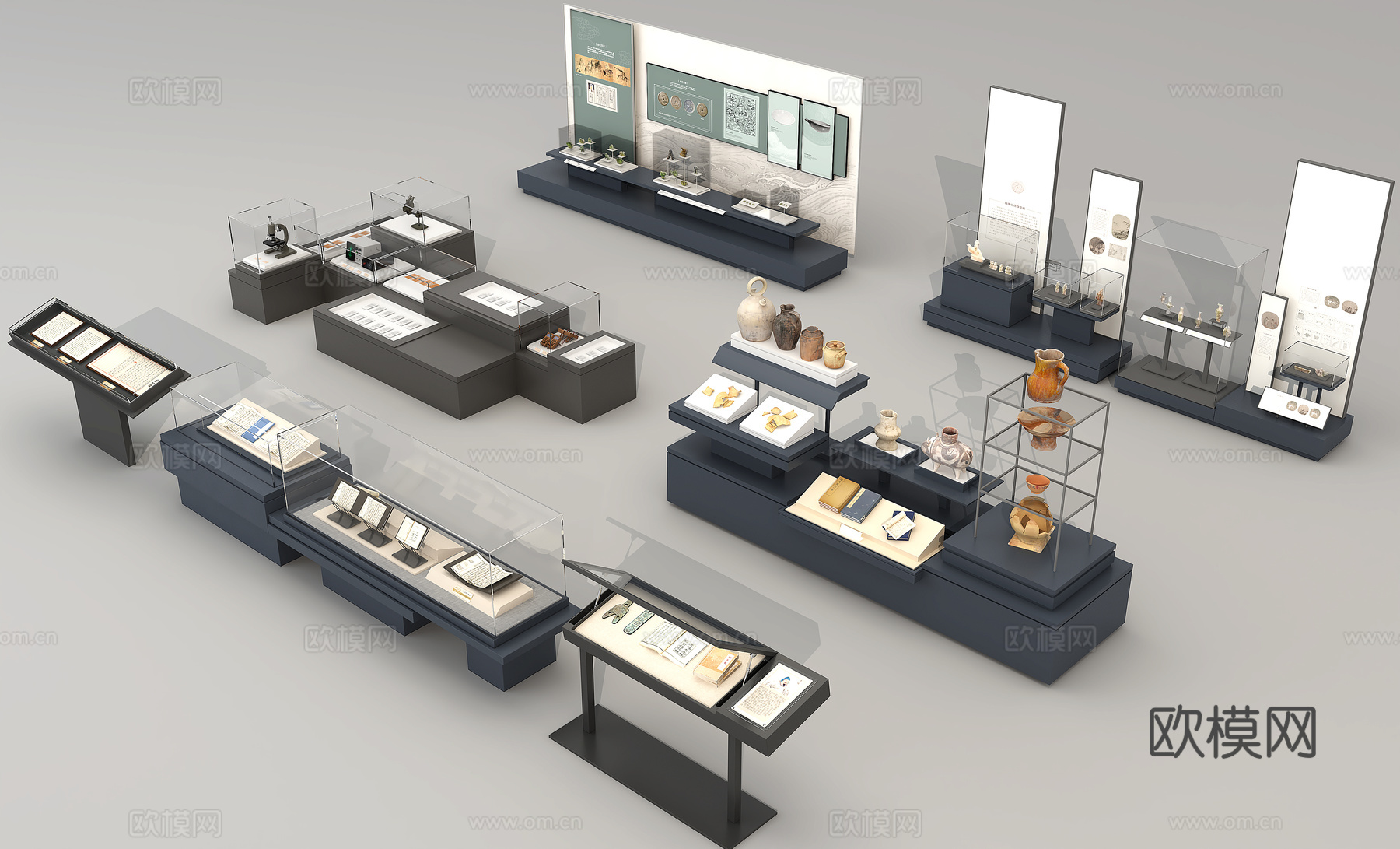 博物馆展台展柜新中式展架3d模型