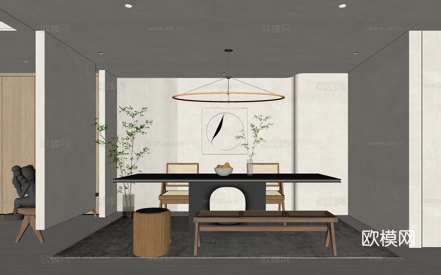 现代简约餐厅su模型下载