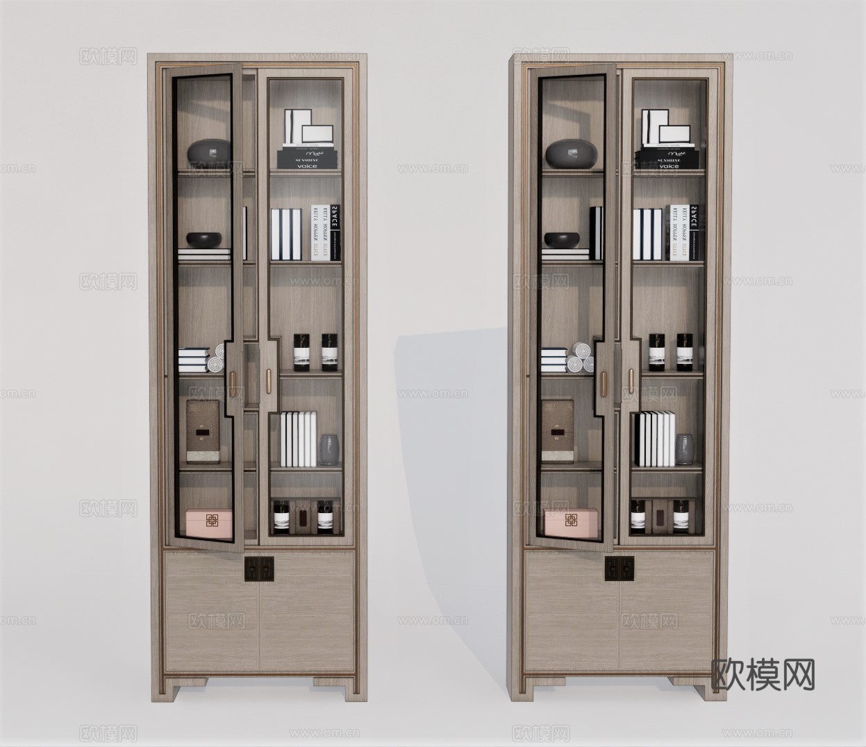 新中式实木装饰柜su模型下载