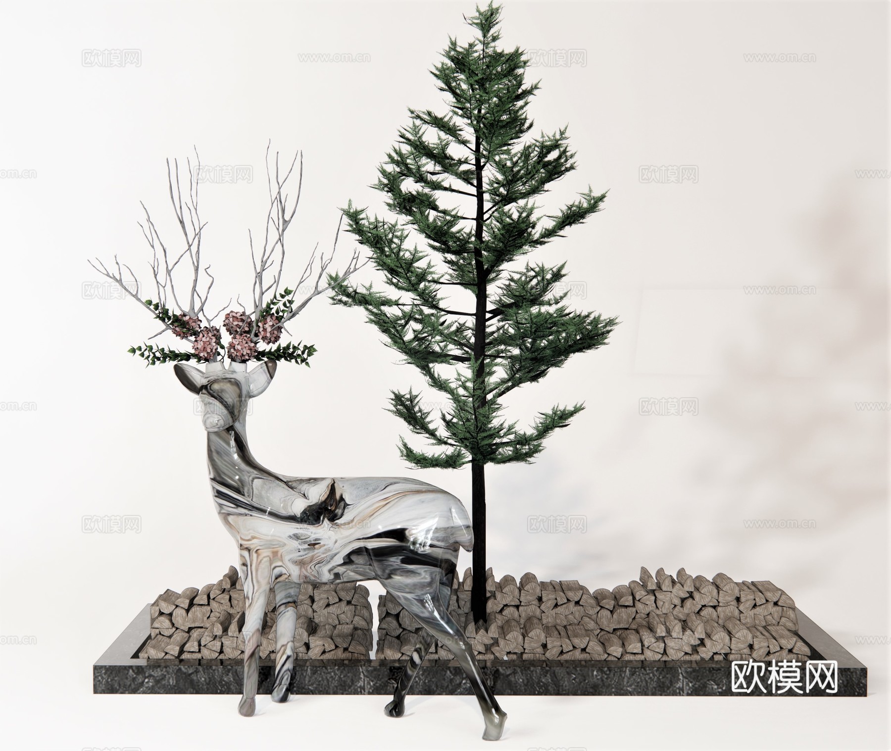 现代麋鹿雕塑su模型下载