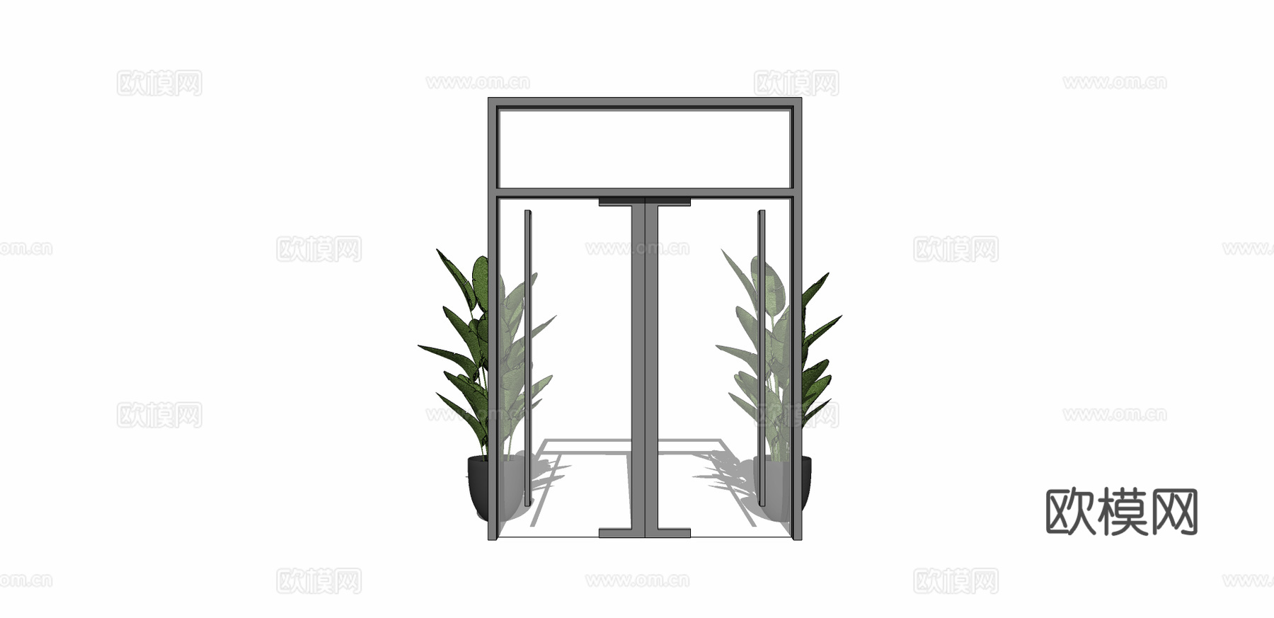 现代双开门玻璃门su模型下载