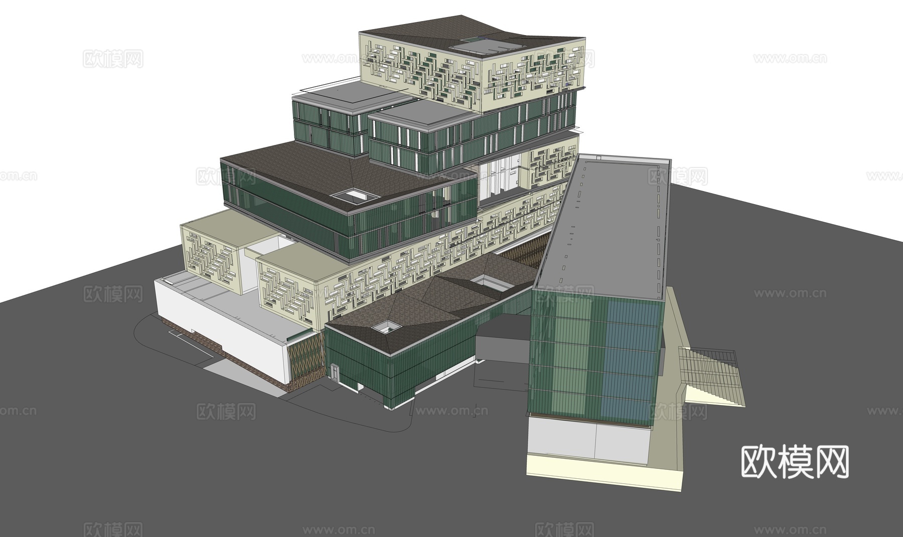现代展览馆建筑外观su模型下载