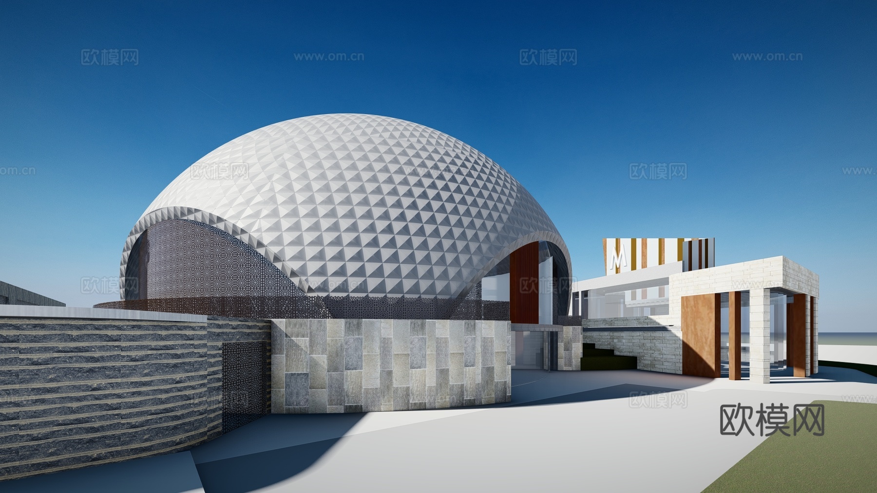 现代展馆建筑外观su模型下载