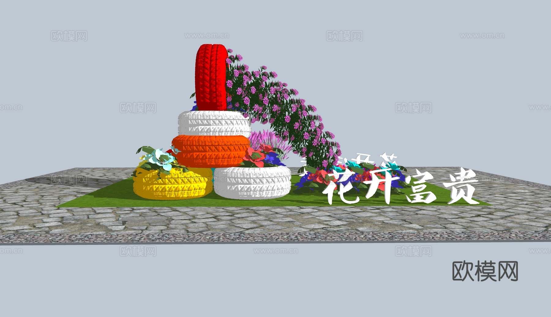 现代轮胎鲜花景观小品su模型下载