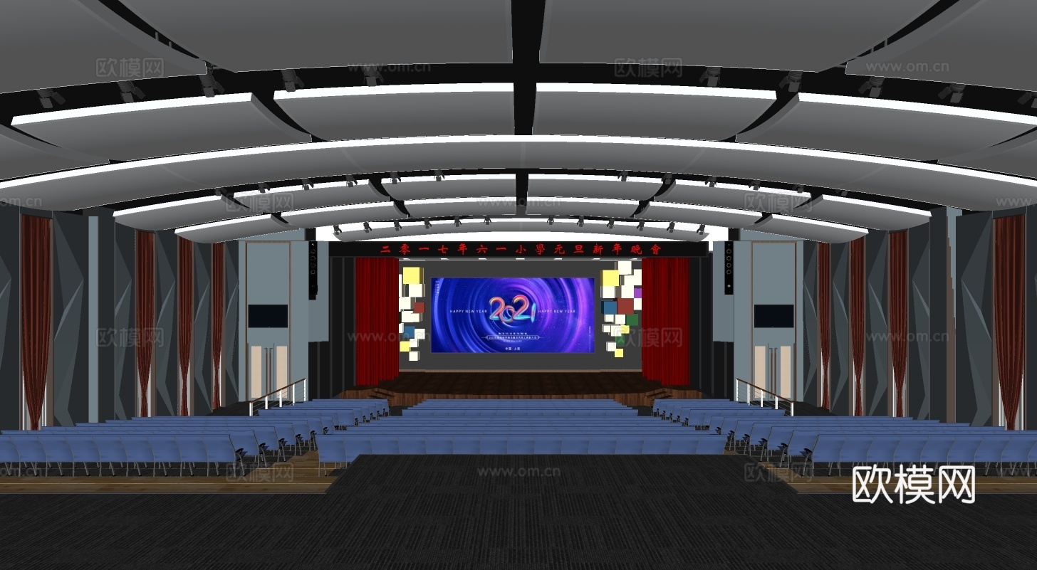 现代舞台会场su模型下载