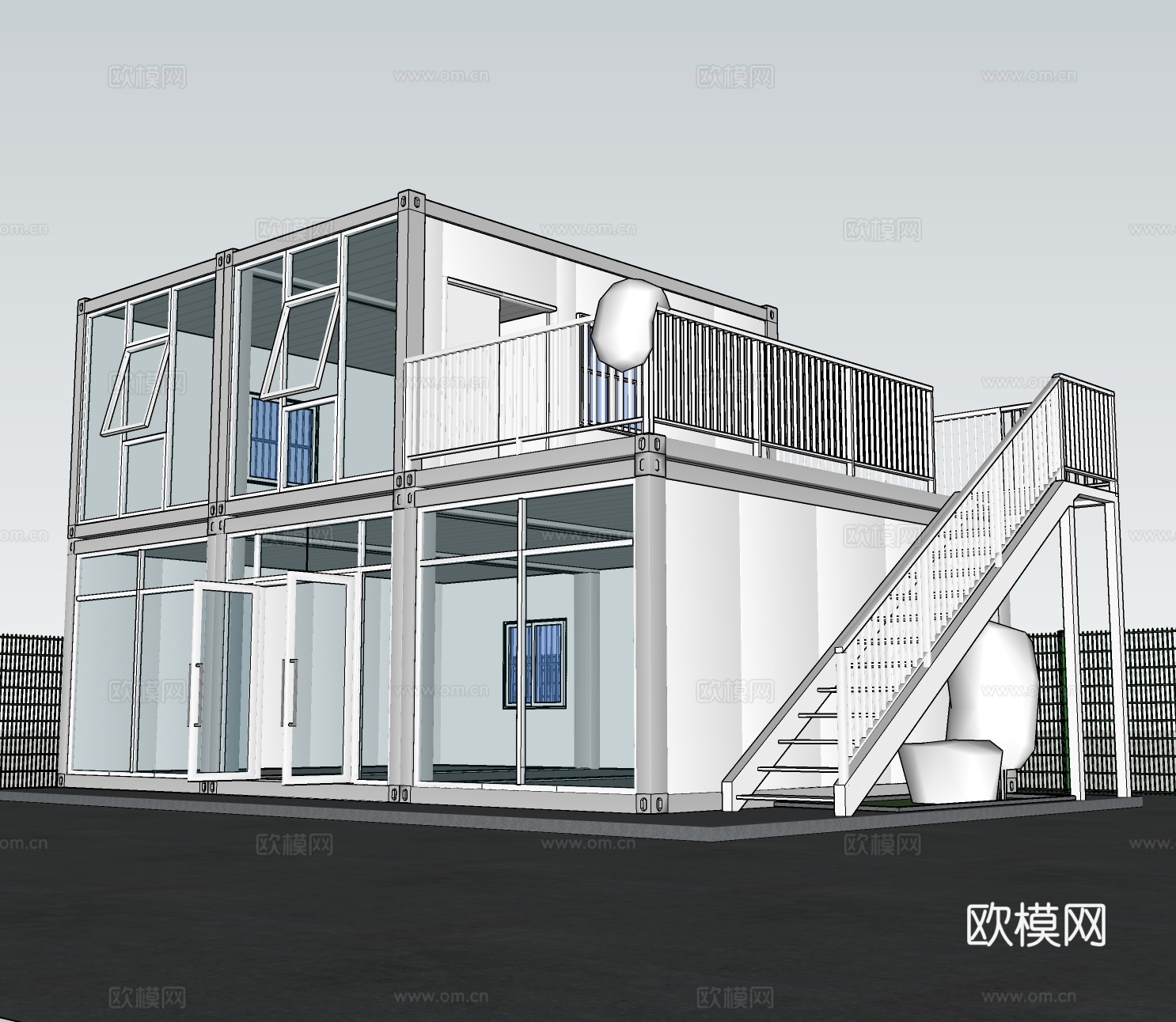 工业风集装箱建筑外观su模型下载