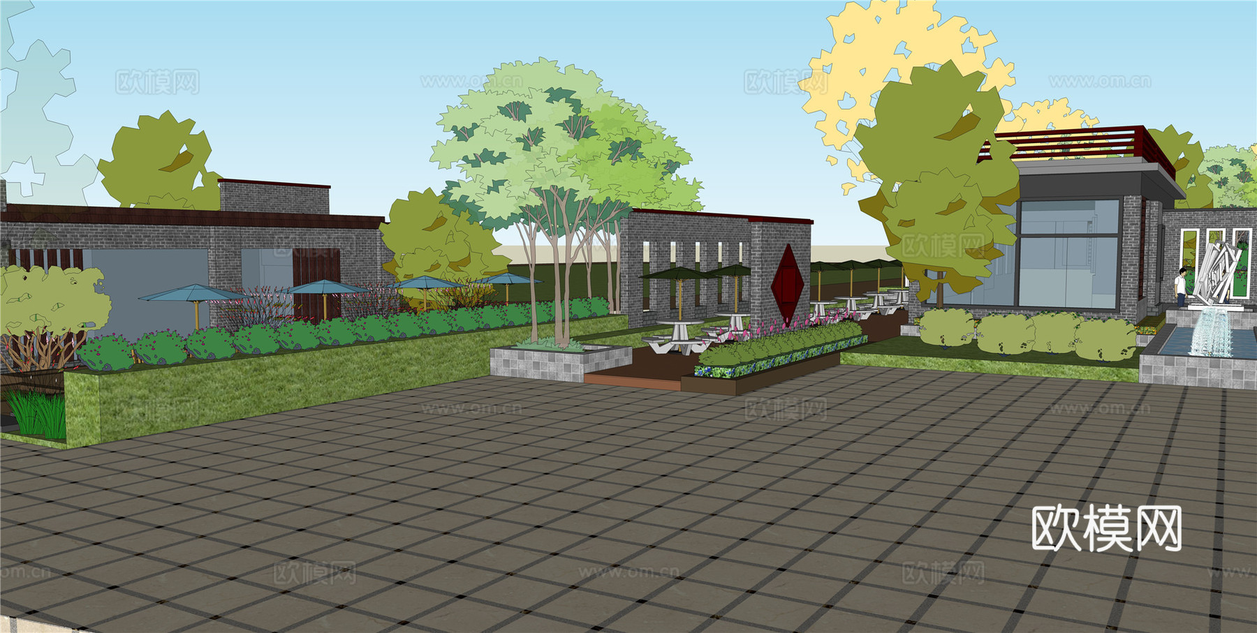 现代商业街su模型下载下载（渲染图4）