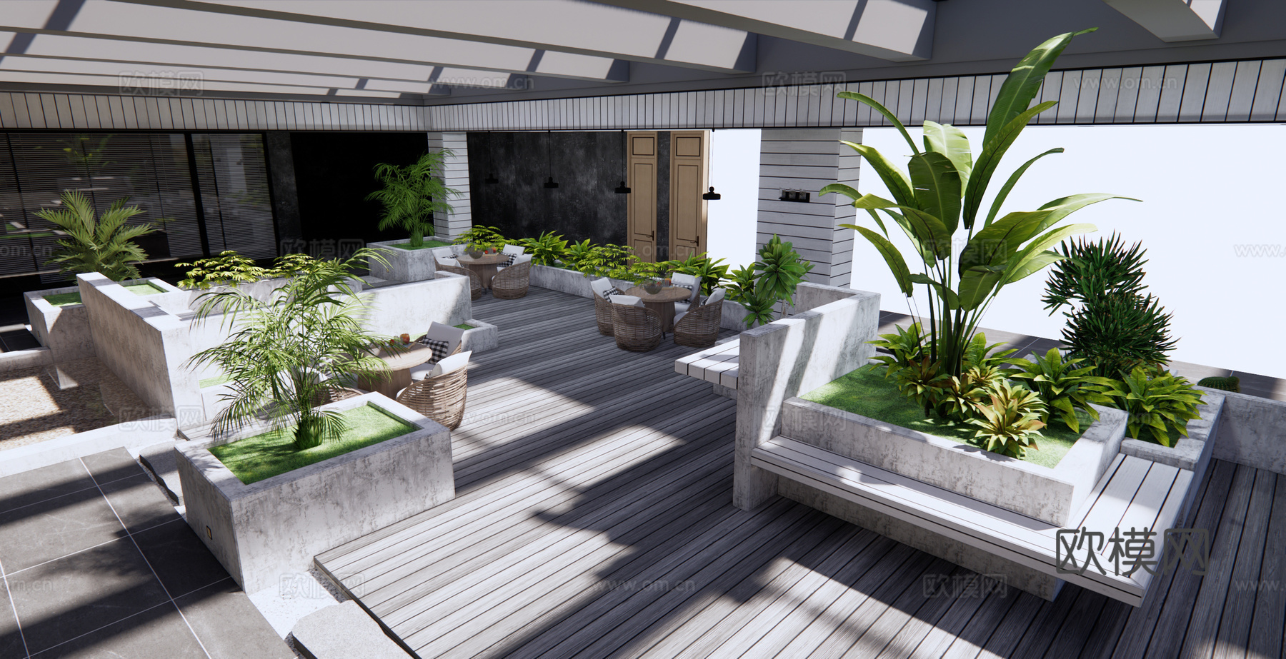 现代屋顶花园su模型下载