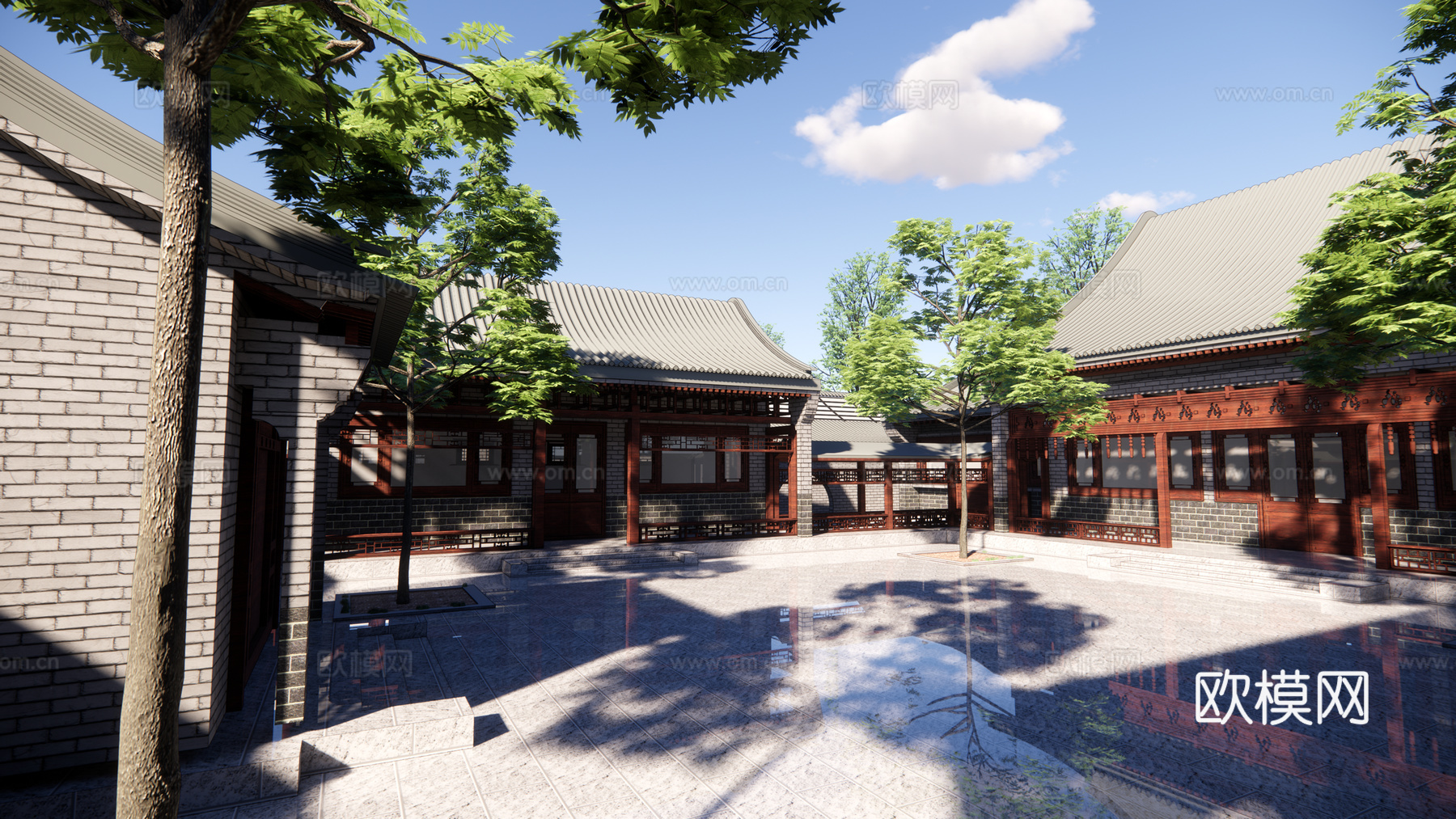 中式古建四合院su模型下载