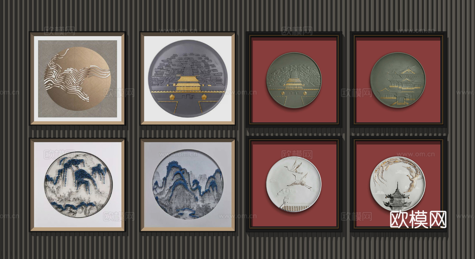 新中式装饰画挂画su模型下载