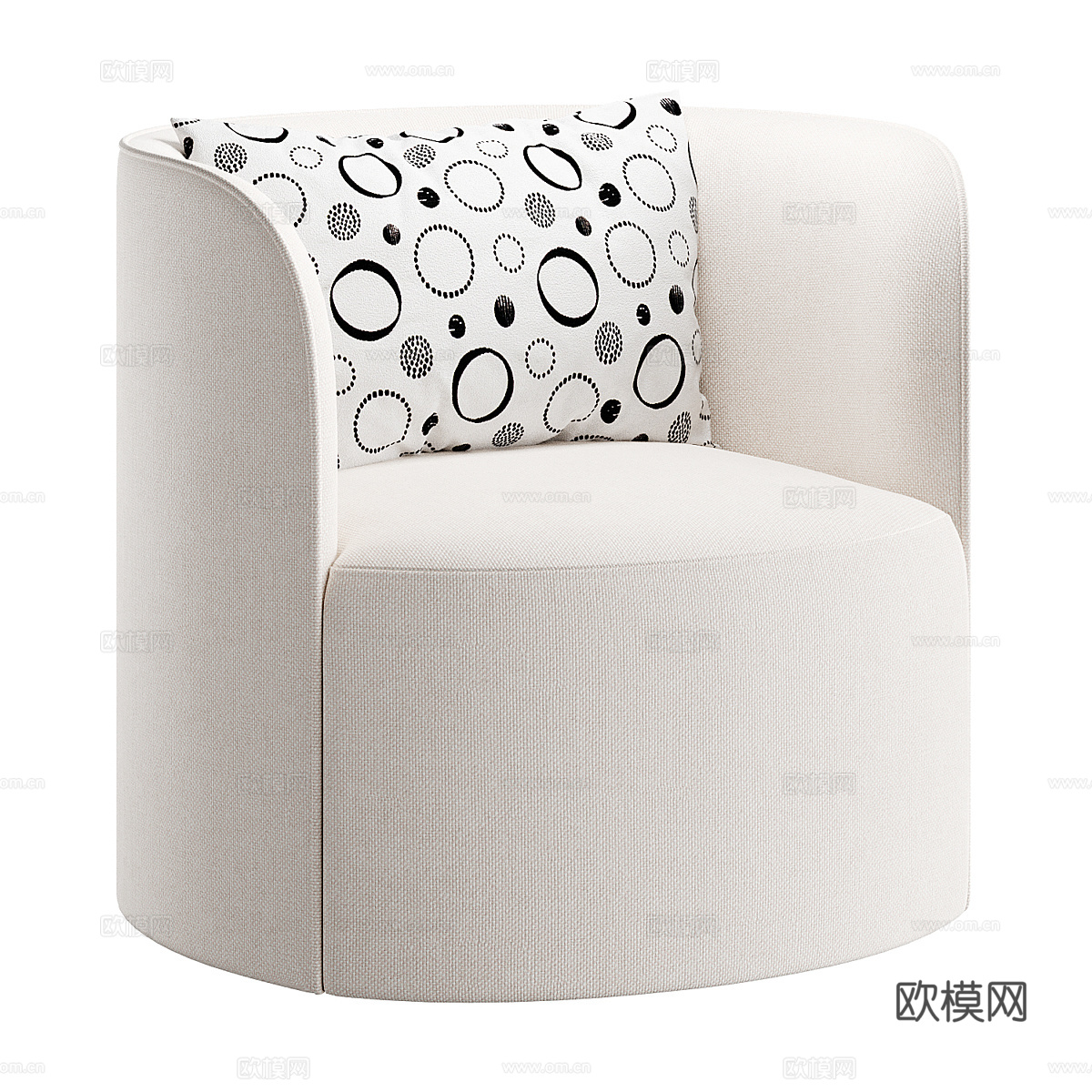 现代奶油风布艺单人休闲沙发3d模型