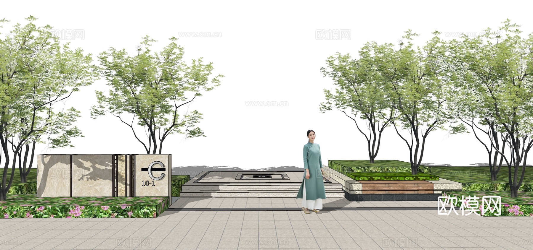 现代景观墙su模型下载
