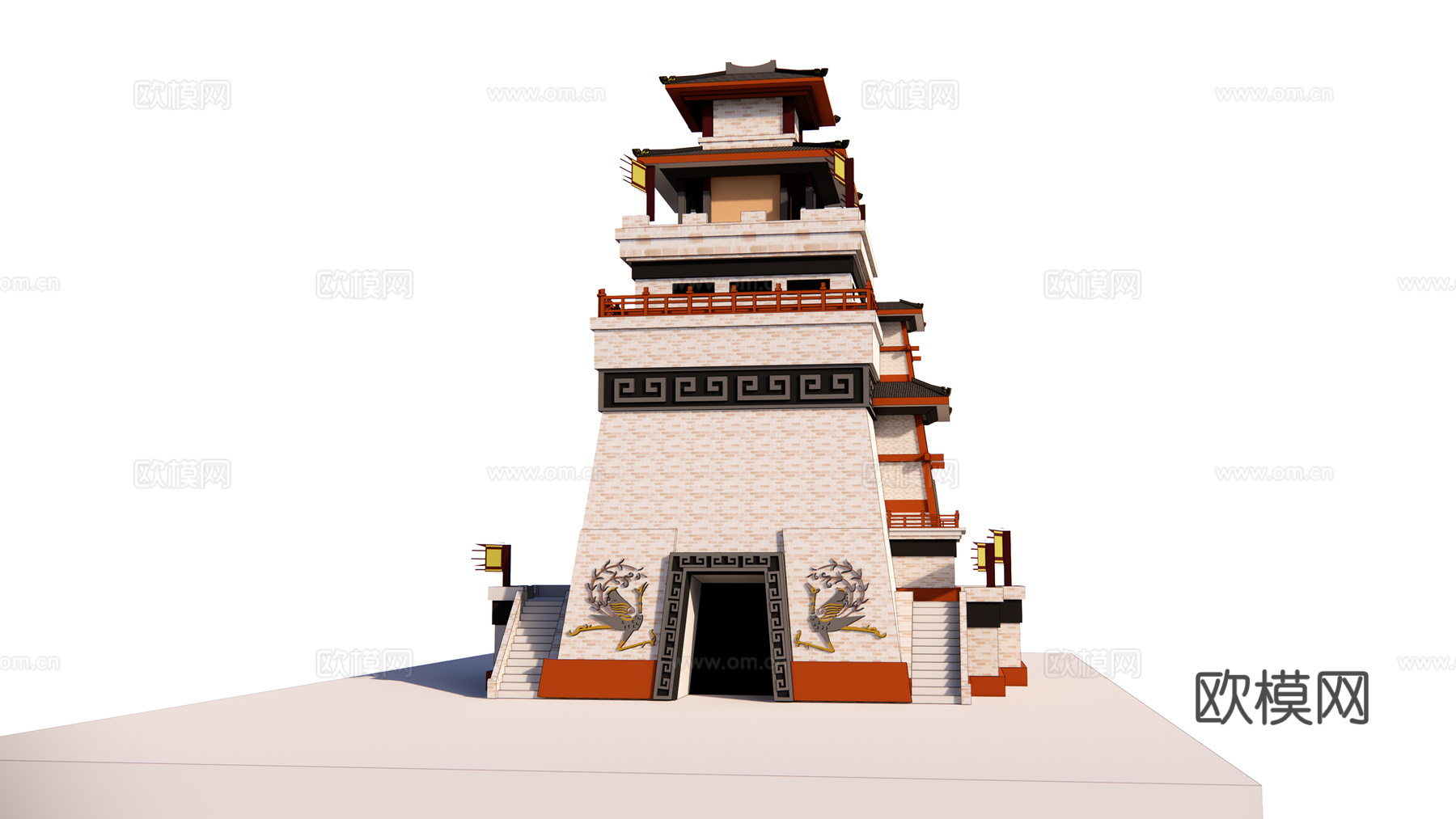 中式古建外观su模型下载