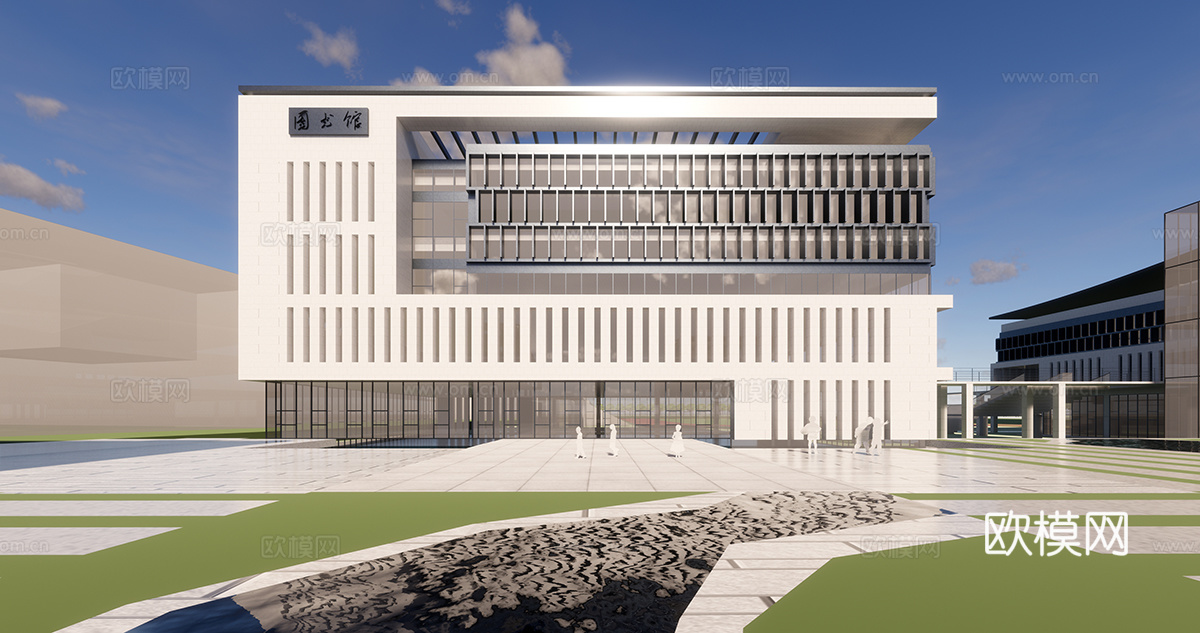 新中式学校教学楼su模型下载