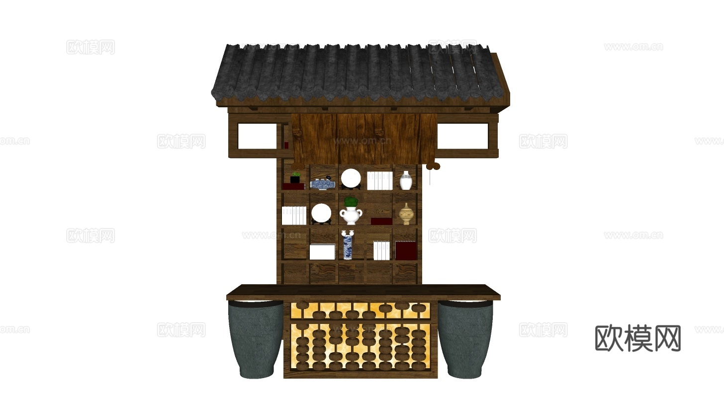 中式屋檐su模型下载
