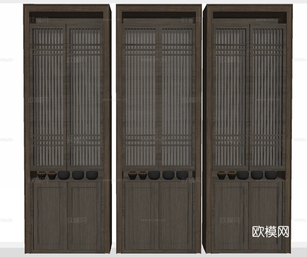 新中式玄关衣柜su模型下载
