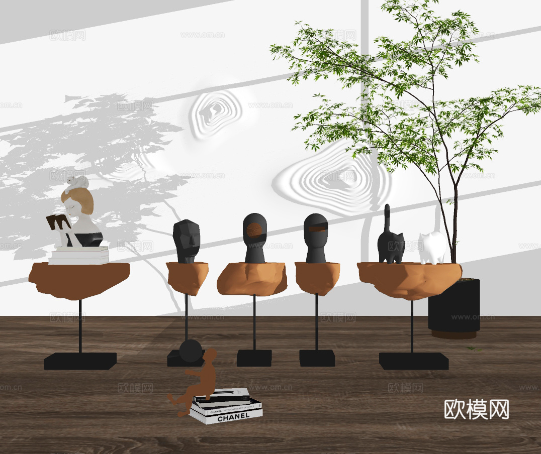 现代抽象人头雕塑摆件su模型下载