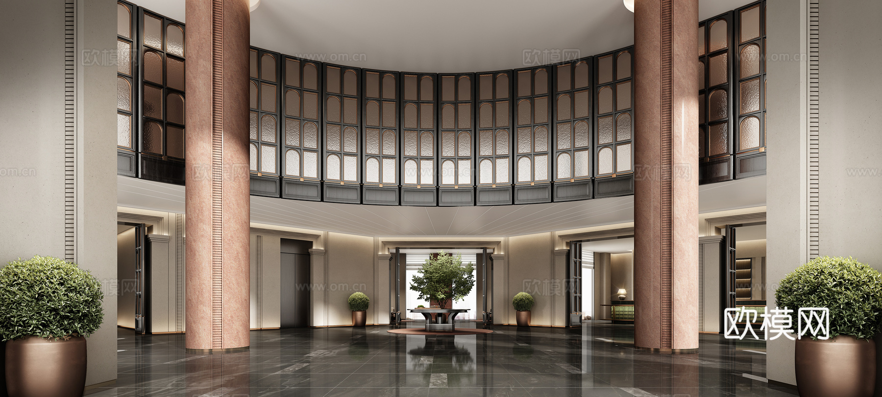 现代酒店大堂 酒店前台  大厅 酒店空间 前台3d模型