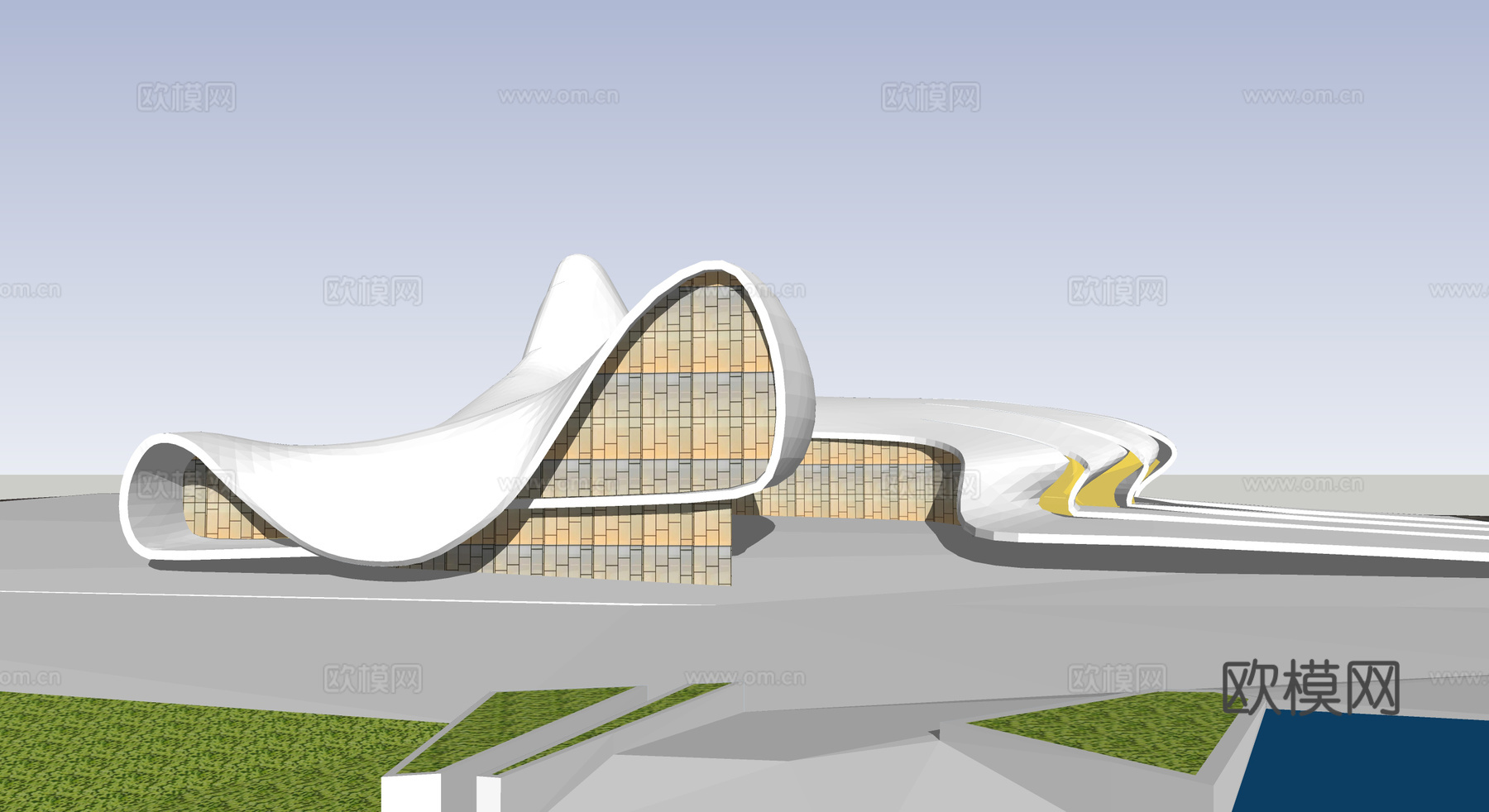 现代展览馆建筑外观su模型下载