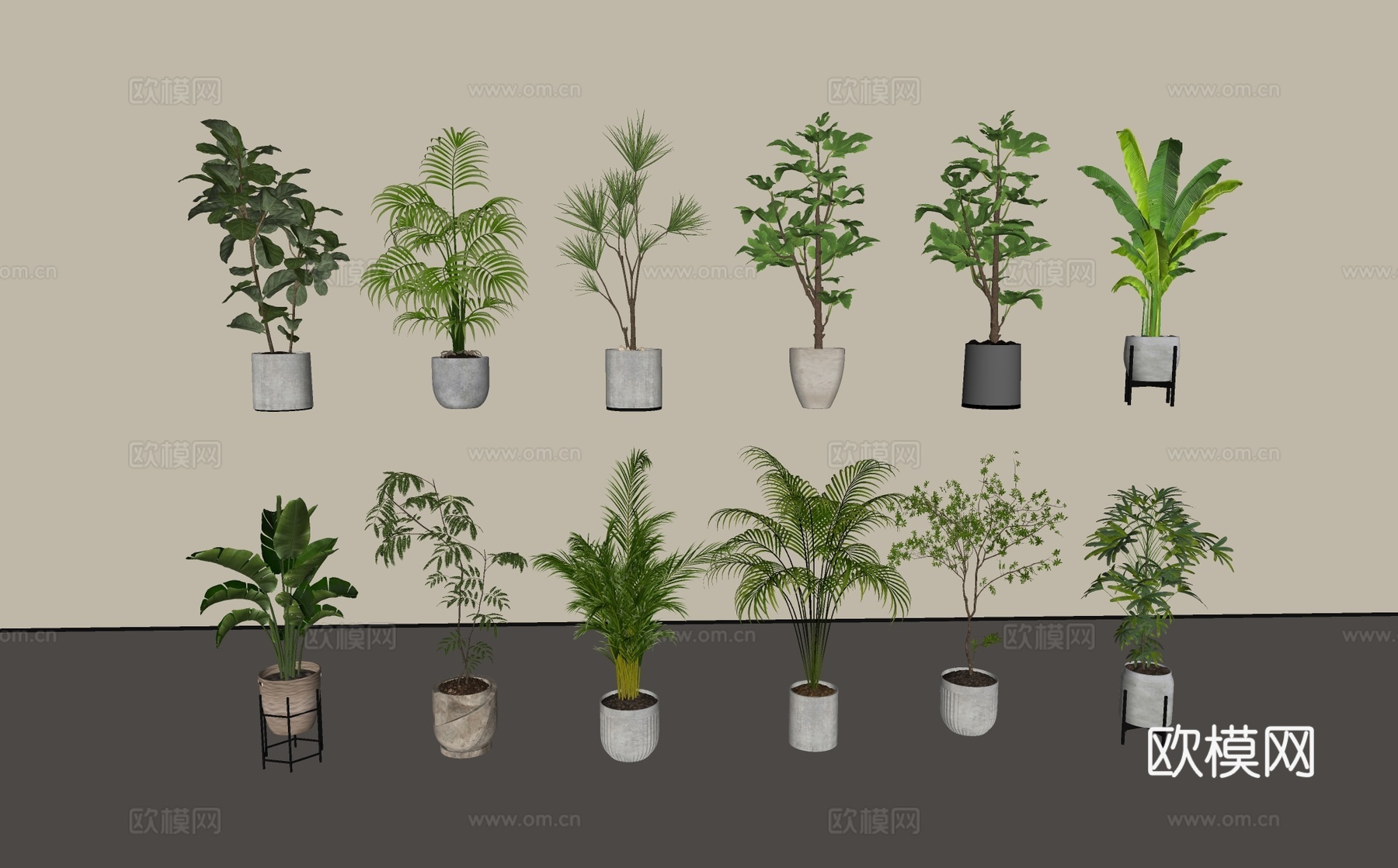 现代盆栽盆景绿植su模型