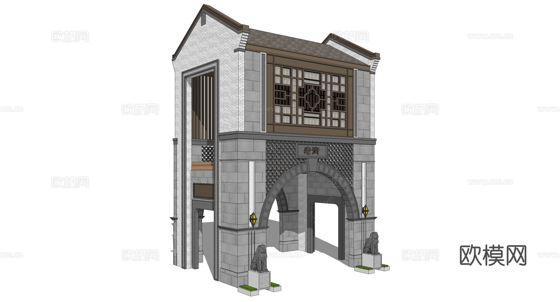 新中式古建门楼su模型下载