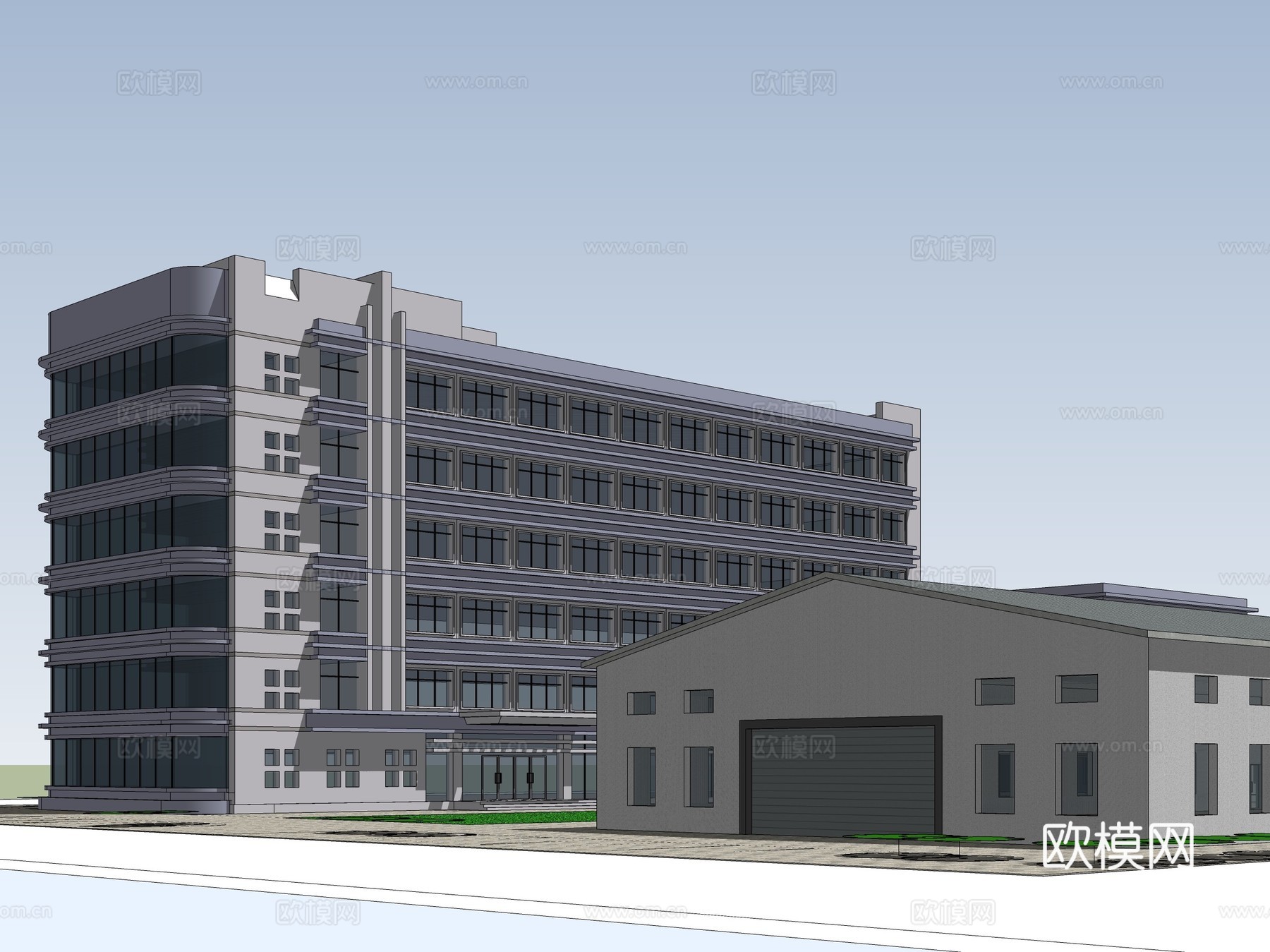 现代工业厂房建筑外观su模型下载