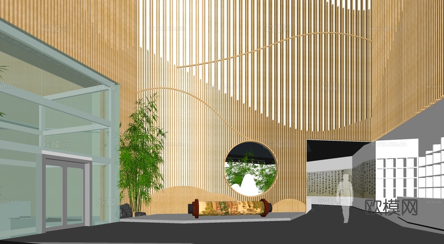 新中式展览馆su模型下载