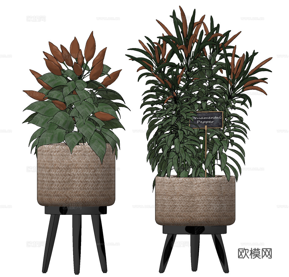 现代绿植盆栽su模型下载