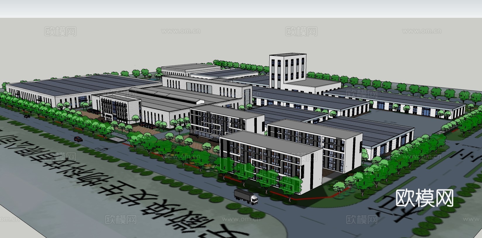 现代厂区建筑外观su模型下载