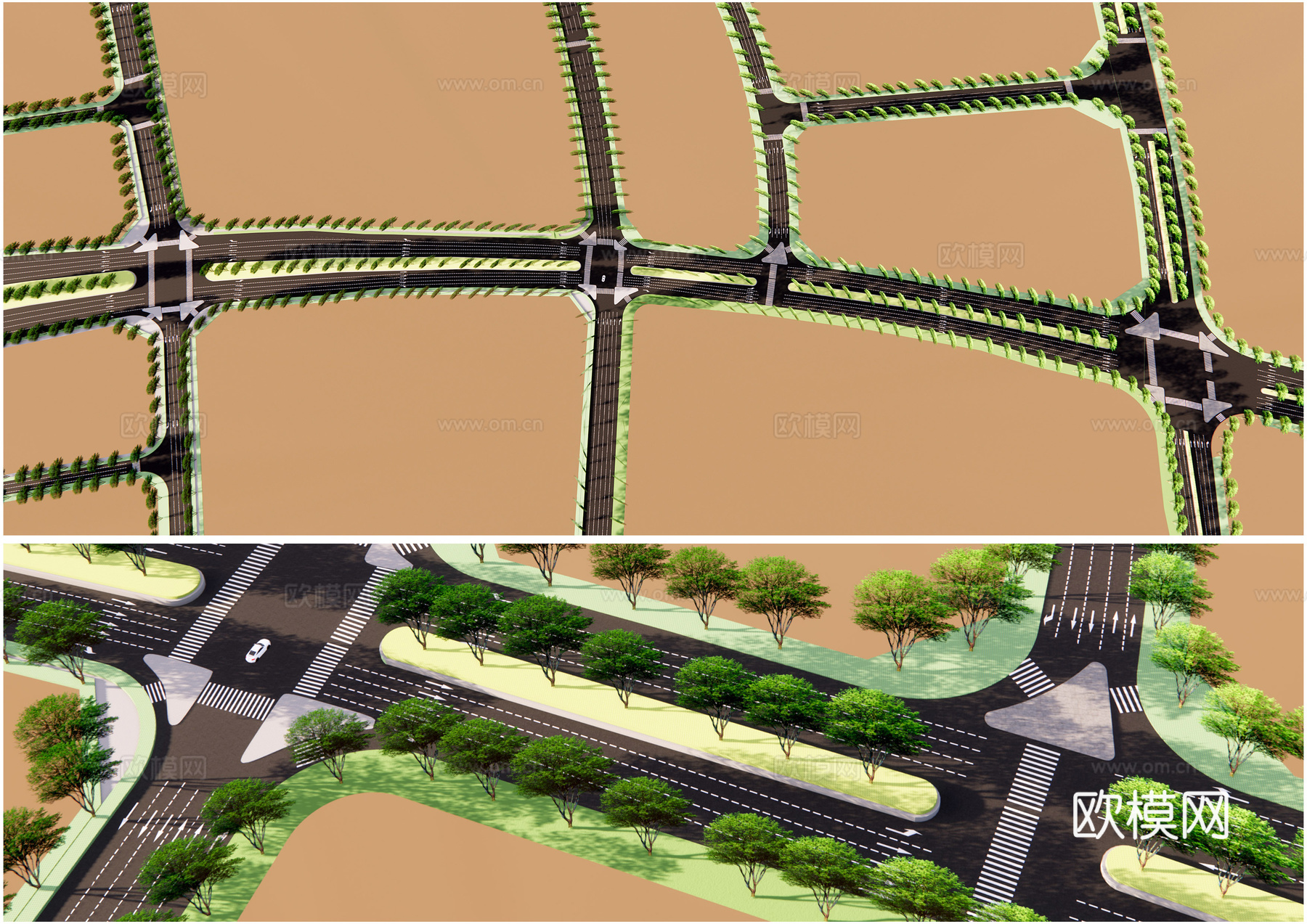 现代道路景观su模型下载