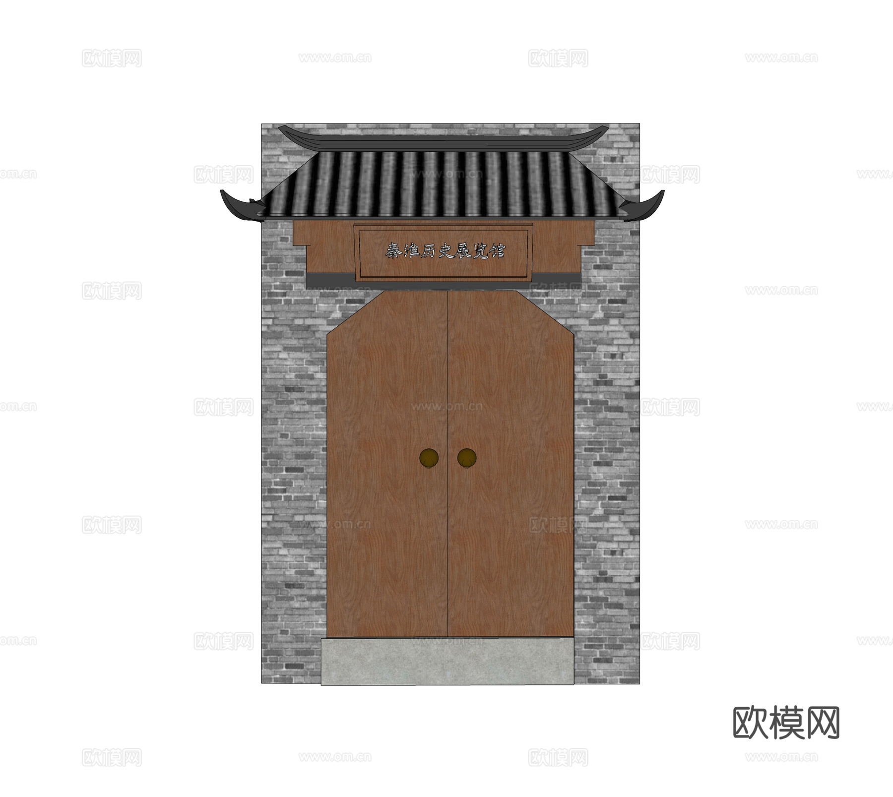 中式双开大门su模型下载