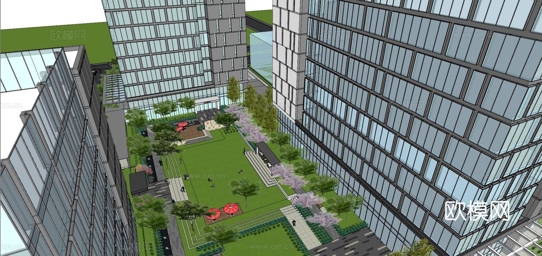 现代工业园建筑外观su模型下载