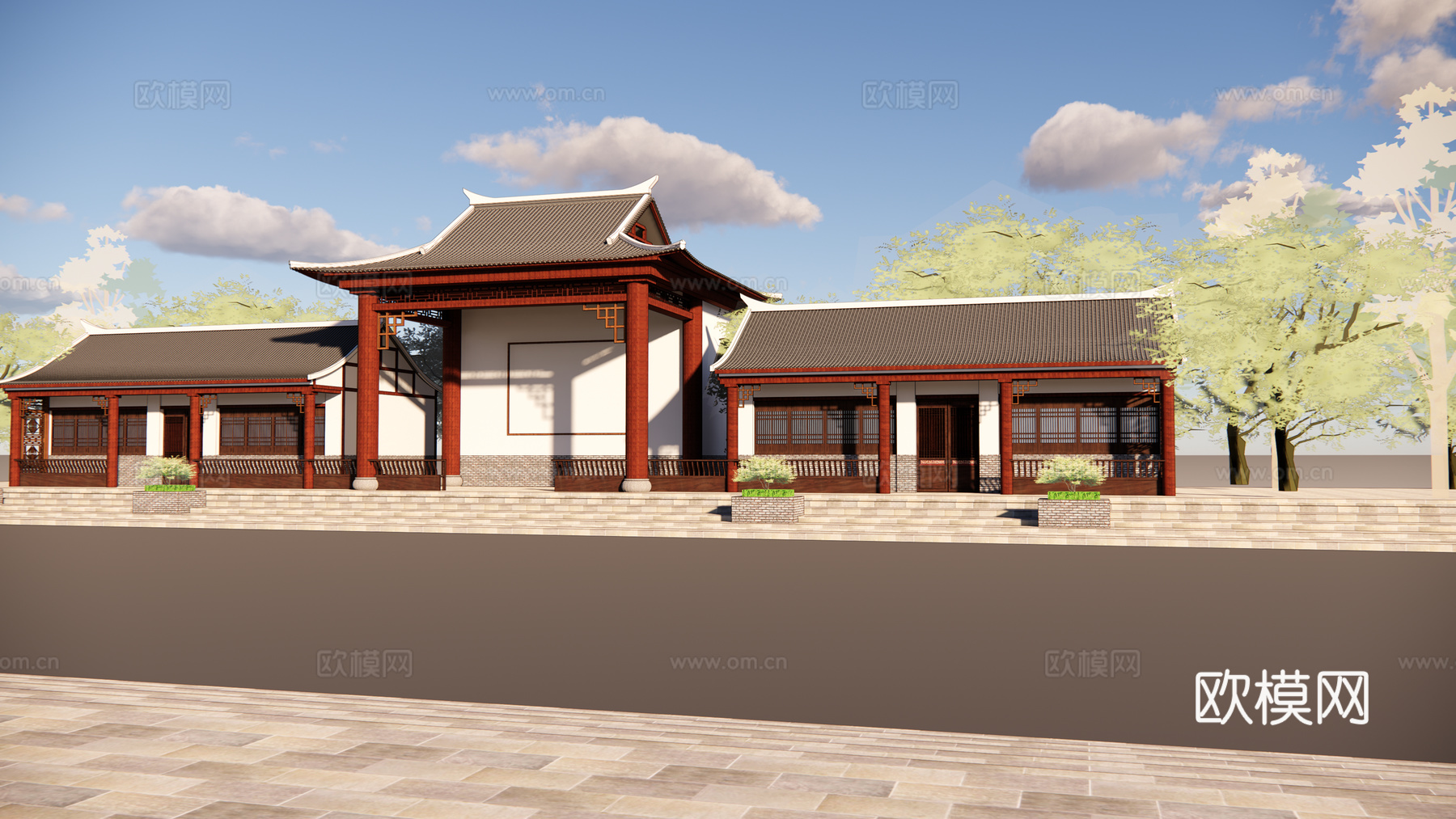 中式古建戏台su模型下载